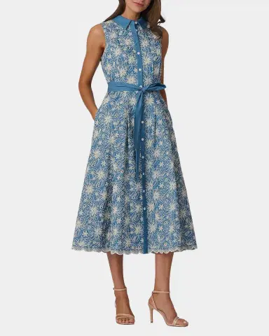 Shoshanna Kendra Floral-Embroidered Cotton Midi Dress | Thumbnail 2 Shoshanna Kendra Floral-Embroidered Cotton Midi Dress | Thumbnail 2