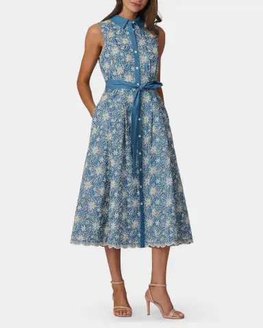 Shoshanna Kendra Floral-Embroidered Cotton Midi Dress | Thumbnail 4 Shoshanna Kendra Floral-Embroidered Cotton Midi Dress | Thumbnail 4