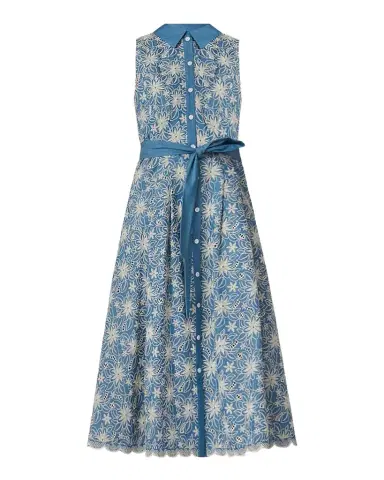 Shoshanna Kendra Floral-Embroidered Cotton Midi Dress | Thumbnail 1 Shoshanna Kendra Floral-Embroidered Cotton Midi Dress | Thumbnail 1