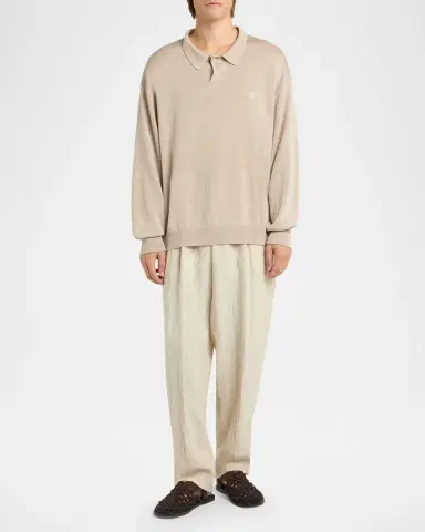 Giorgio Armani Men's Linen-Blend Polo Sweater | Thumbnail 2 Giorgio Armani Men's Linen-Blend Polo Sweater | Thumbnail 2