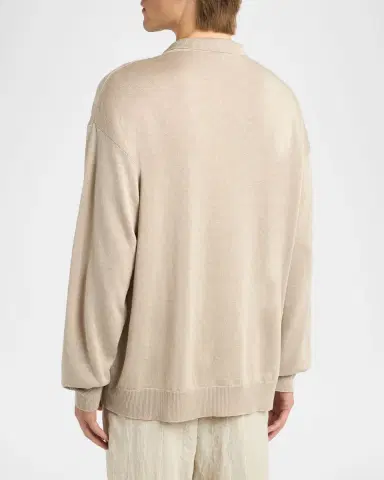 Giorgio Armani Men's Linen-Blend Polo Sweater | Thumbnail 3 Giorgio Armani Men's Linen-Blend Polo Sweater | Thumbnail 3