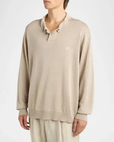 Giorgio Armani Men's Linen-Blend Polo Sweater | Thumbnail 4 Giorgio Armani Men's Linen-Blend Polo Sweater | Thumbnail 4