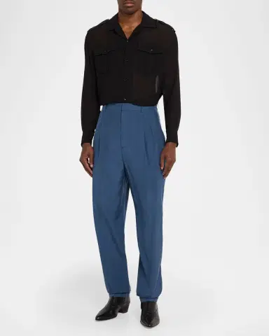 Saint Laurent Men's Silk Habotai Pleated Trousers | Thumbnail 2 Saint Laurent Men's Silk Habotai Pleated Trousers | Thumbnail 2