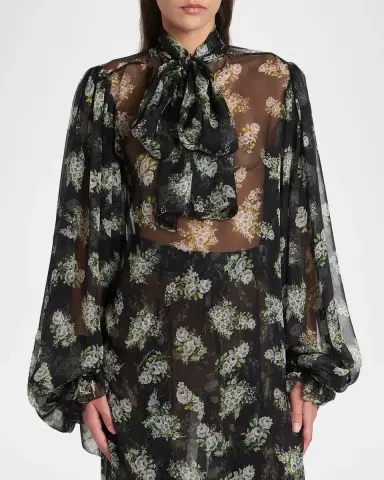Dolce & Gabbana Floral Silk Chiffon Balloon-Sleeve Blouse | Thumbnail 4 Dolce & Gabbana Floral Silk Chiffon Balloon-Sleeve Blouse | Thumbnail 4