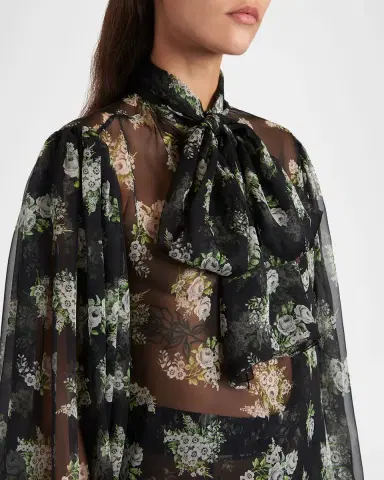Dolce & Gabbana Floral Silk Chiffon Balloon-Sleeve Blouse | Thumbnail 5 Dolce & Gabbana Floral Silk Chiffon Balloon-Sleeve Blouse | Thumbnail 5