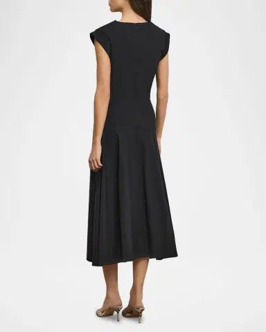 Veronica Beard Lisette Drop-Waist Stretch Cotton Midi Dress | Thumbnail 3 Veronica Beard Lisette Drop-Waist Stretch Cotton Midi Dress | Thumbnail 3