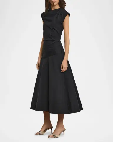 Veronica Beard Lisette Drop-Waist Stretch Cotton Midi Dress | Thumbnail 4 Veronica Beard Lisette Drop-Waist Stretch Cotton Midi Dress | Thumbnail 4