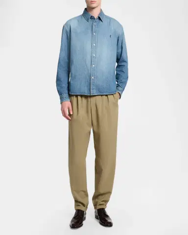 Saint Laurent Men's Colorado Embroidered Cassandre Snap-Front Denim Shirt | Thumbnail 2 Saint Laurent Men's Colorado Embroidered Cassandre Snap-Front Denim Shirt | Thumbnail 2