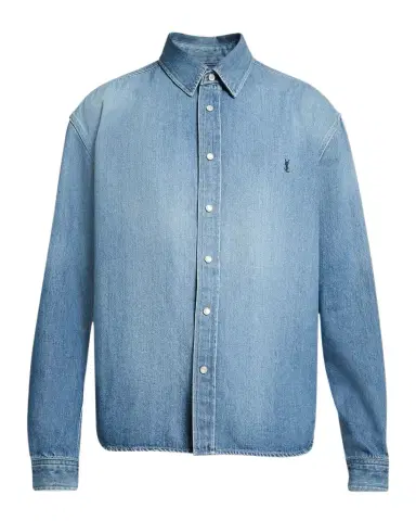 Saint Laurent Men's Colorado Embroidered Cassandre Snap-Front Denim Shirt | Thumbnail 1 Saint Laurent Men's Colorado Embroidered Cassandre Snap-Front Denim Shirt | Thumbnail 1