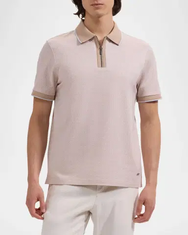 Bugatchi Men's Micro-Check Quarter-Zip Polo Shirt | Thumbnail 4 Bugatchi Men's Micro-Check Quarter-Zip Polo Shirt | Thumbnail 4