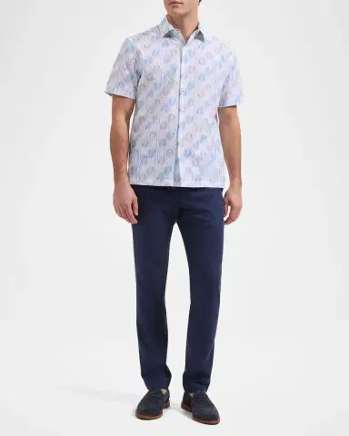 Bugatchi Men 's Orson Abstract-Print Cotton Seersucker Short-Sleeve Shirt | Thumbnail 2 Bugatchi Men 's Orson Abstract-Print Cotton Seersucker Short-Sleeve Shirt | Thumbnail 2