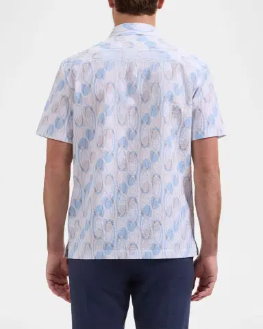 Bugatchi Men 's Orson Abstract-Print Cotton Seersucker Short-Sleeve Shirt | Thumbnail 3 Bugatchi Men 's Orson Abstract-Print Cotton Seersucker Short-Sleeve Shirt | Thumbnail 3