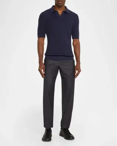ZEGNA Men's Premium Cotton Knit Johnny-Collar Polo Shirt | Thumbnail 2 ZEGNA Men's Premium Cotton Knit Johnny-Collar Polo Shirt | Thumbnail 2