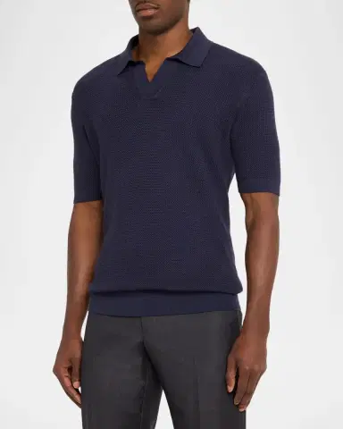 ZEGNA Men's Premium Cotton Knit Johnny-Collar Polo Shirt | Thumbnail 4 ZEGNA Men's Premium Cotton Knit Johnny-Collar Polo Shirt | Thumbnail 4