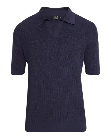 ZEGNA Men's Premium Cotton Knit Johnny-Collar Polo Shirt | Thumbnail 1 ZEGNA Men's Premium Cotton Knit Johnny-Collar Polo Shirt | Thumbnail 1