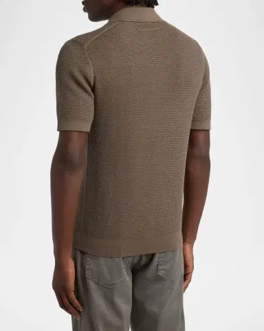 ZEGNA Men's Premium Cotton Knit Johnny Collar Polo Sweater | Thumbnail 3 ZEGNA Men's Premium Cotton Knit Johnny Collar Polo Sweater | Thumbnail 3