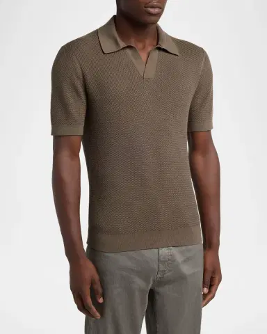 ZEGNA Men's Premium Cotton Knit Johnny Collar Polo Sweater | Thumbnail 4 ZEGNA Men's Premium Cotton Knit Johnny Collar Polo Sweater | Thumbnail 4