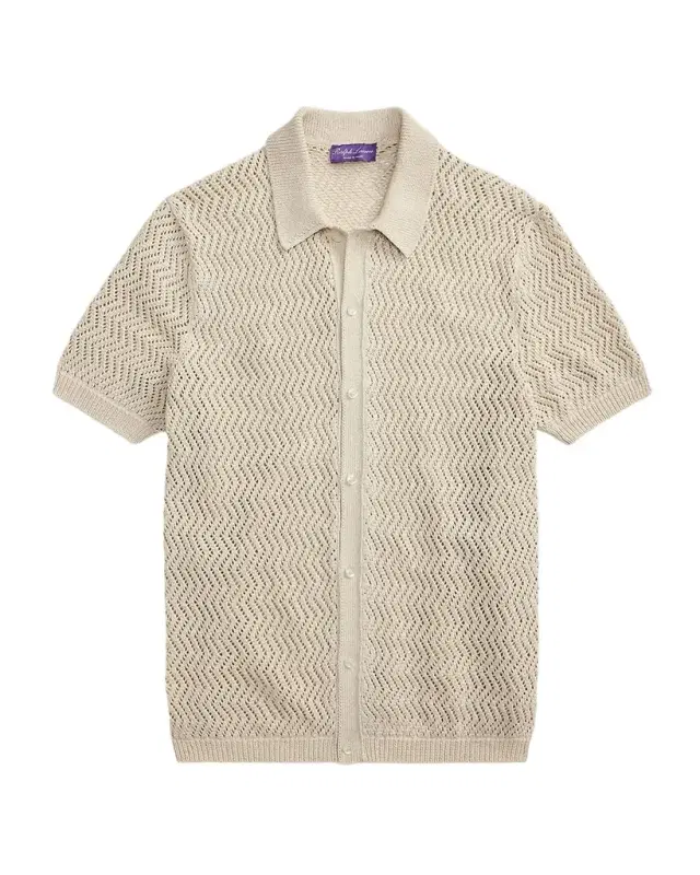 Textured Cotton Short-Sleeve Cardigan Textured Cotton Short-Sleeve Cardigan