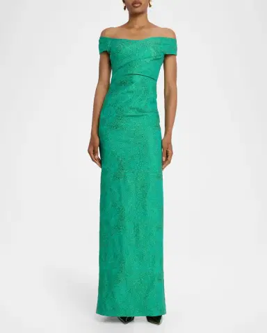 Rickie Freeman for Teri Jon Off-Shoulder Metallic Jacquard Column Gown | Thumbnail 2 Rickie Freeman for Teri Jon Off-Shoulder Metallic Jacquard Column Gown | Thumbnail 2