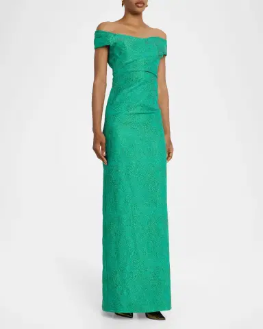 Rickie Freeman for Teri Jon Off-Shoulder Metallic Jacquard Column Gown | Thumbnail 4 Rickie Freeman for Teri Jon Off-Shoulder Metallic Jacquard Column Gown | Thumbnail 4