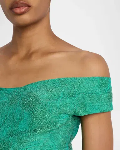 Rickie Freeman for Teri Jon Off-Shoulder Metallic Jacquard Column Gown | Thumbnail 5 Rickie Freeman for Teri Jon Off-Shoulder Metallic Jacquard Column Gown | Thumbnail 5