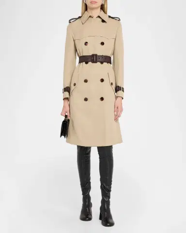Burberry Foxfield Leather-Trim Double-Breasted Trench Coat | Thumbnail 2 Burberry Foxfield Leather-Trim Double-Breasted Trench Coat | Thumbnail 2