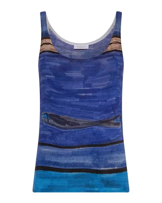 Ecliptor Scribble-Print Cashmere-Silk Knit Tank Top Ecliptor Scribble-Print Cashmere-Silk Knit Tank Top