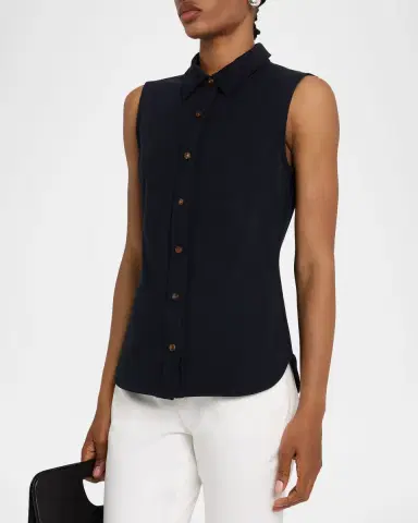 Lafayette 148 New York Sleeveless Cotton Pique Shirt | Thumbnail 4 Lafayette 148 New York Sleeveless Cotton Pique Shirt | Thumbnail 4