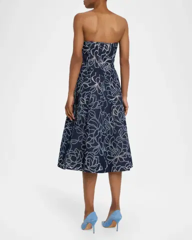 Rickie Freeman for Teri Jon Strapless Floral Burnout Denim Midi Dress | Thumbnail 3 Rickie Freeman for Teri Jon Strapless Floral Burnout Denim Midi Dress | Thumbnail 3