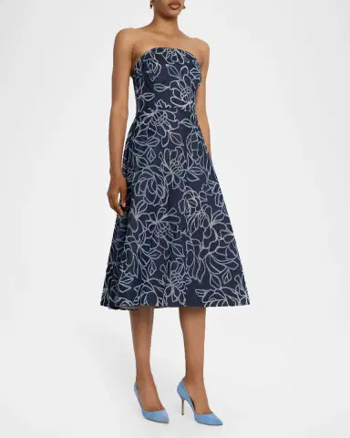 Rickie Freeman for Teri Jon Strapless Floral Burnout Denim Midi Dress | Thumbnail 4 Rickie Freeman for Teri Jon Strapless Floral Burnout Denim Midi Dress | Thumbnail 4