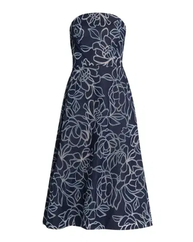 Rickie Freeman for Teri Jon Strapless Floral Burnout Denim Midi Dress | Thumbnail 1 Rickie Freeman for Teri Jon Strapless Floral Burnout Denim Midi Dress | Thumbnail 1