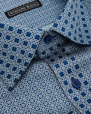 Stefano Ricci Men's Geomtric-Print Silk Dress Shirt | Thumbnail 2 Stefano Ricci Men's Geomtric-Print Silk Dress Shirt | Thumbnail 2