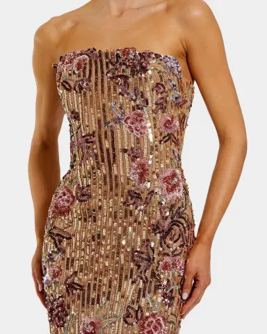 Mac Duggal Satin Bustier Brocade Midi Dress | Thumbnail 3 Mac Duggal Satin Bustier Brocade Midi Dress | Thumbnail 3