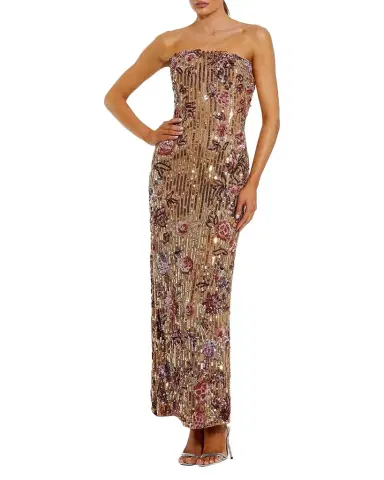 Mac Duggal Satin Bustier Brocade Midi Dress | Thumbnail 1 Mac Duggal Satin Bustier Brocade Midi Dress | Thumbnail 1