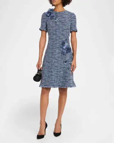Rickie Freeman for Teri Jon Floral Tweed Short-Sleeve Dress | Thumbnail 4 Rickie Freeman for Teri Jon Floral Tweed Short-Sleeve Dress | Thumbnail 4