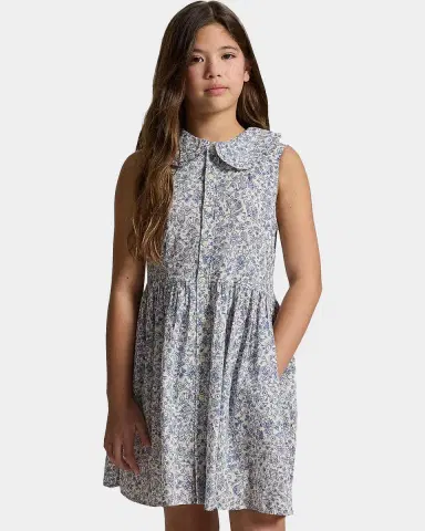 Polo Ralph Lauren Little Girl 's & Girl 's Floral Slub Cotton Shirtdress | Thumbnail 4 Polo Ralph Lauren Little Girl 's & Girl 's Floral Slub Cotton Shirtdress | Thumbnail 4