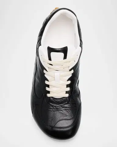 Bottega Veneta Men's Crinkle Leather Intreccio-Sole Low-Top Sneakers | Thumbnail 4 Bottega Veneta Men's Crinkle Leather Intreccio-Sole Low-Top Sneakers | Thumbnail 4