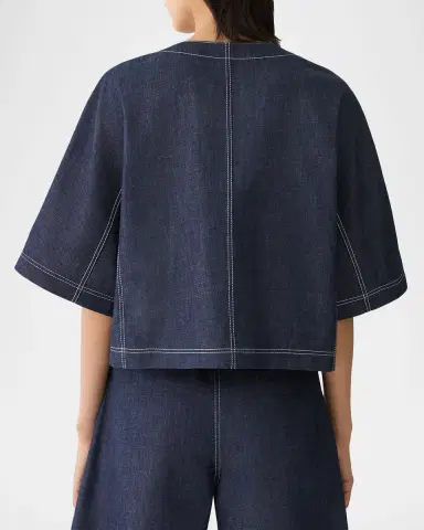 Lafayette 148 New York Elbow-Sleeve Cotton Chambray Jacket | Thumbnail 3 Lafayette 148 New York Elbow-Sleeve Cotton Chambray Jacket | Thumbnail 3
