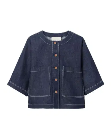 Lafayette 148 New York Elbow-Sleeve Cotton Chambray Jacket | Thumbnail 1 Lafayette 148 New York Elbow-Sleeve Cotton Chambray Jacket | Thumbnail 1