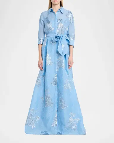 Rickie Freeman for Teri Jon Metallic Jacquard Collared Long Dress | Thumbnail 2 Rickie Freeman for Teri Jon Metallic Jacquard Collared Long Dress | Thumbnail 2