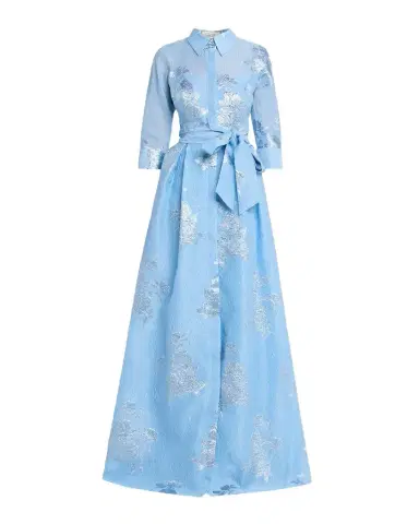 Rickie Freeman for Teri Jon Metallic Jacquard Collared Long Dress | Thumbnail 1 Rickie Freeman for Teri Jon Metallic Jacquard Collared Long Dress | Thumbnail 1