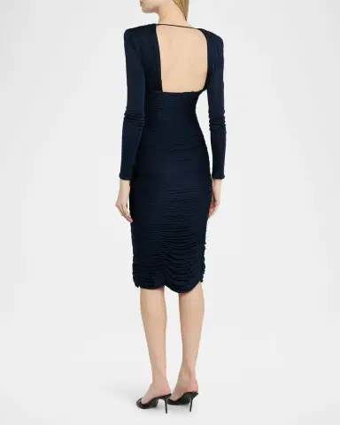 Versace Gathered Long-Sleeve Midi Dress | Thumbnail 3 Versace Gathered Long-Sleeve Midi Dress | Thumbnail 3