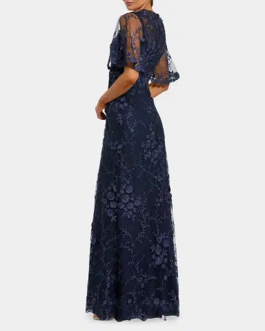 Mac Duggal Embellished Lace Flutter-Sleeve Gown | Thumbnail 3 Mac Duggal Embellished Lace Flutter-Sleeve Gown | Thumbnail 3