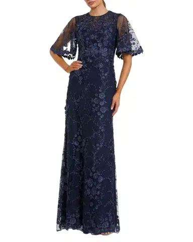 Mac Duggal Embellished Lace Flutter-Sleeve Gown | Thumbnail 1 Mac Duggal Embellished Lace Flutter-Sleeve Gown | Thumbnail 1