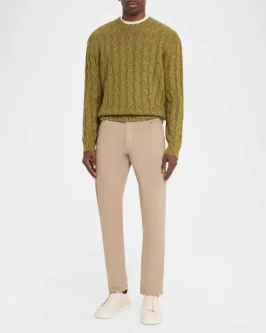 Zegna Men's Cable-Knit Melange Cashmere-Blend Crewneck Sweater | Thumbnail 2 Zegna Men's Cable-Knit Melange Cashmere-Blend Crewneck Sweater | Thumbnail 2