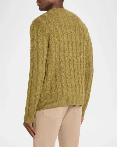 Zegna Men's Cable-Knit Melange Cashmere-Blend Crewneck Sweater | Thumbnail 3 Zegna Men's Cable-Knit Melange Cashmere-Blend Crewneck Sweater | Thumbnail 3