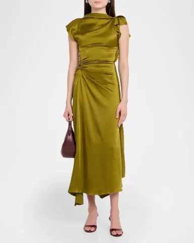 Victoria Beckham Draped Sleeve Satin Midi Dress | Thumbnail 2 Victoria Beckham Draped Sleeve Satin Midi Dress | Thumbnail 2