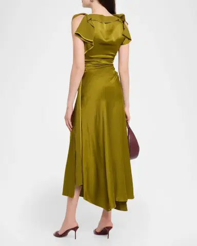 Victoria Beckham Draped Sleeve Satin Midi Dress | Thumbnail 3 Victoria Beckham Draped Sleeve Satin Midi Dress | Thumbnail 3