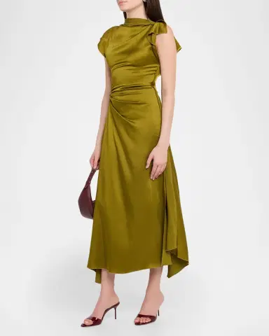 Victoria Beckham Draped Sleeve Satin Midi Dress | Thumbnail 4 Victoria Beckham Draped Sleeve Satin Midi Dress | Thumbnail 4