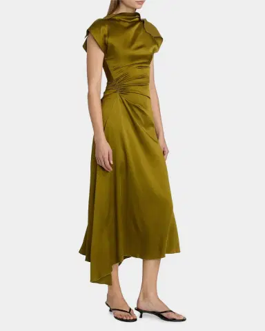 Victoria Beckham Draped Sleeve Satin Midi Dress | Thumbnail 7 Victoria Beckham Draped Sleeve Satin Midi Dress | Thumbnail 7
